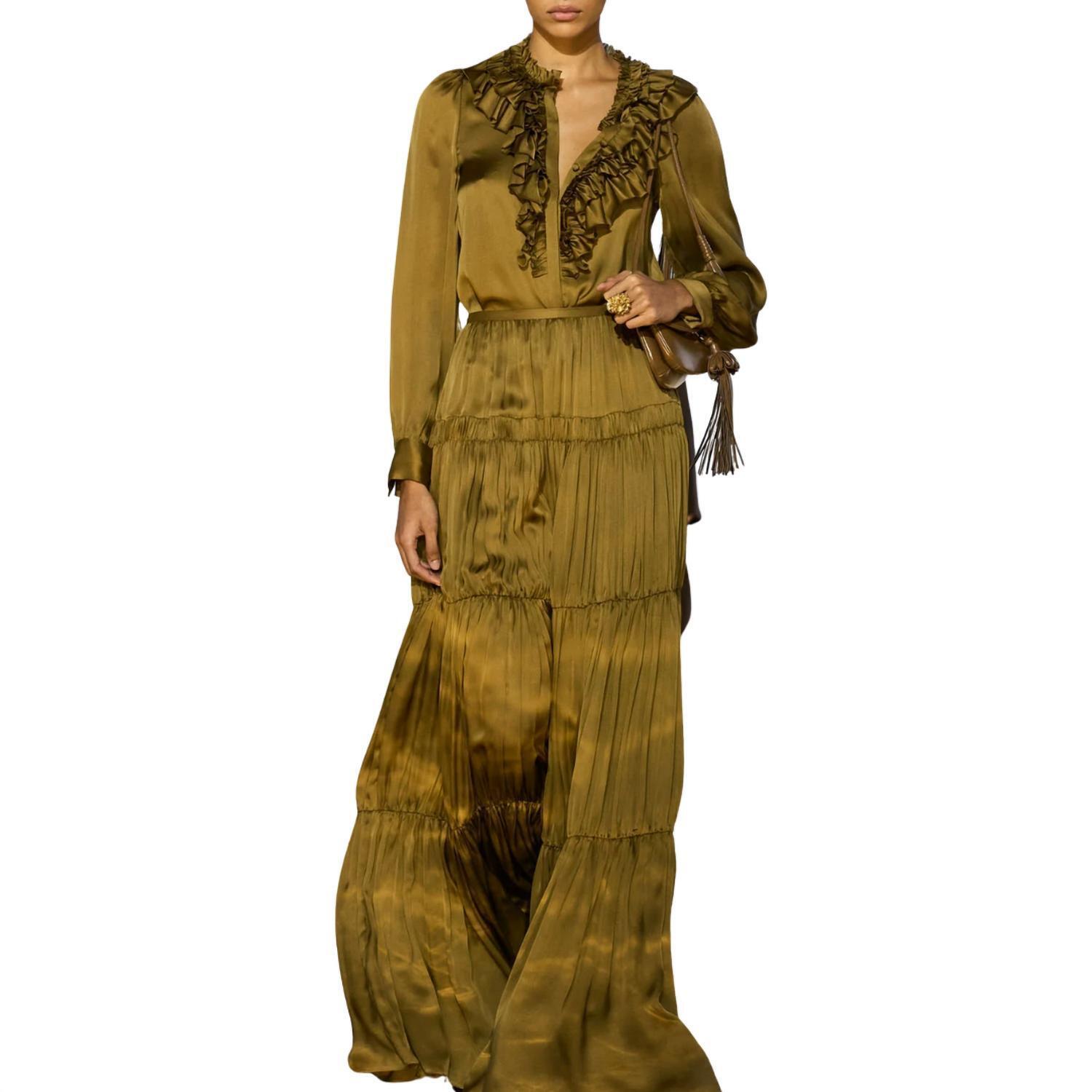 New Ulla Johnson Rouen Silk Ruffle Blouse In Willow
